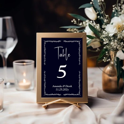 Rich Dark Blue Black Wedding Tischnummer Card