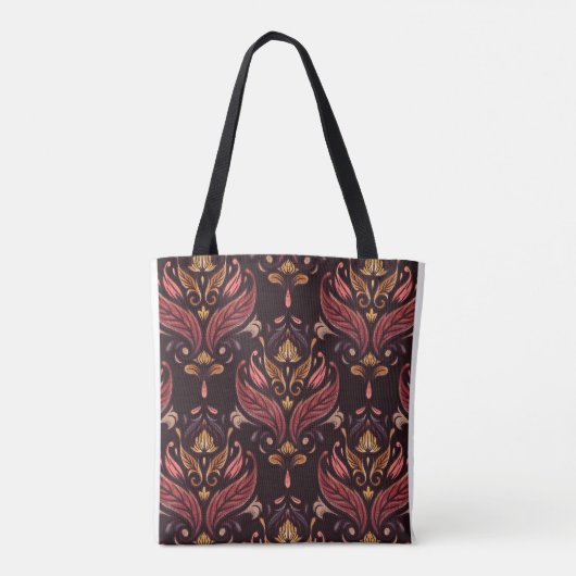 Rich Dark Gold Maroon Damask Pattern Tasche (Rückseite)