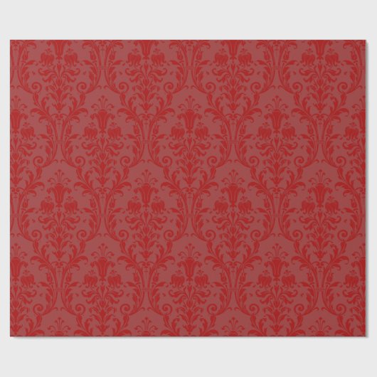 Rich Dark Red Floral Swirl Damask Geschenkpapier (Flach)
