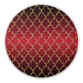 Rich Deep Red and Gold Quatrefoil Keramikknauf (Vorderseite)