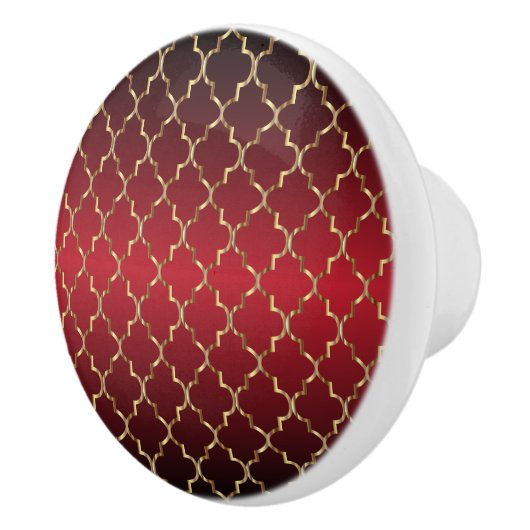 Rich Deep Red and Gold Quatrefoil Keramikknauf (Rechts)