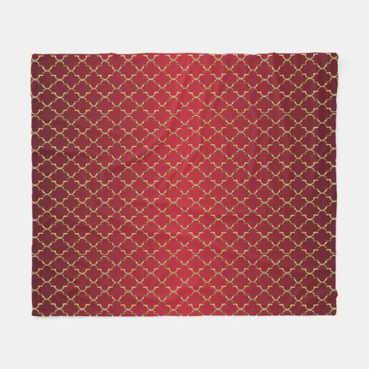 Rich Deep Red and Gold Quatrefoil Pattern Fleecedecke (Vorderseite (Horizontal))