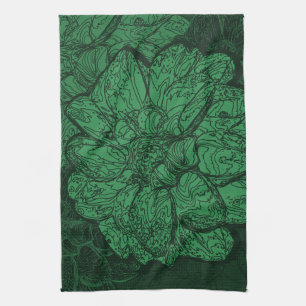 Rich Emerald Green Floral Pattern Geschirrtuch