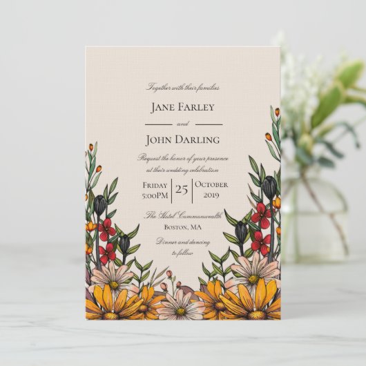 Rich Fall Florals Einladung zur Hochzeit (Stehend Vorderseite)