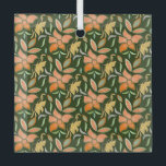 Rich Floral Pattern: Peach Flowers and Green Leave Ornament Aus Glas<br><div class="desc">A vibrant floral pattern featuring peach and orange flowers with yellow accents on a dark green background. Surrounding leaves add contrast and richness.</div>