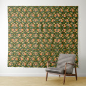Rich Floral Pattern: Peach Flowers and Green Leave Wandteppich (Beispiel (Horizontal))