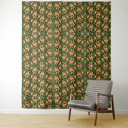 Rich Floral Pattern: Peach Flowers and Green Leave Wandteppich (Beispiel)