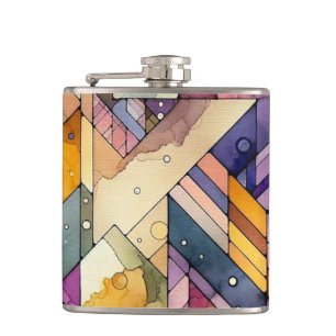 Rich geometric mosaic gesteinigtes Glas Wasserfarb Flachmann
