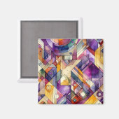 Rich geometric mosaic gesteinigtes Glas Wasserfarb Magnet (Vorderseite/Rückseite)