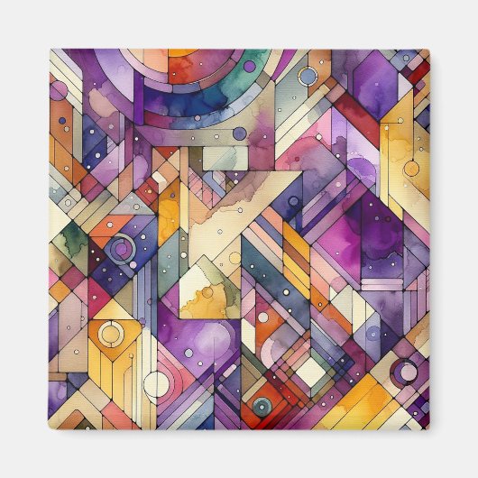 Rich geometric mosaic gesteinigtes Glas Wasserfarb Magnet (Vorne)