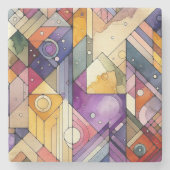 Rich geometric mosaic gesteinigtes Glas Wasserfarb Steinuntersetzer (Vorderseite)