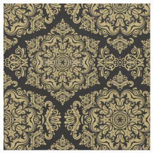 Rich Gold auf Black Damask Fabric Stoff