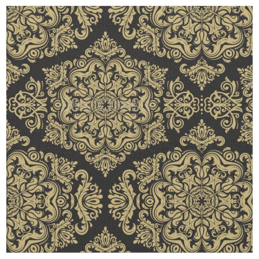 Rich Gold auf Black Damask Fabric Stoff (Nahaufnahme)