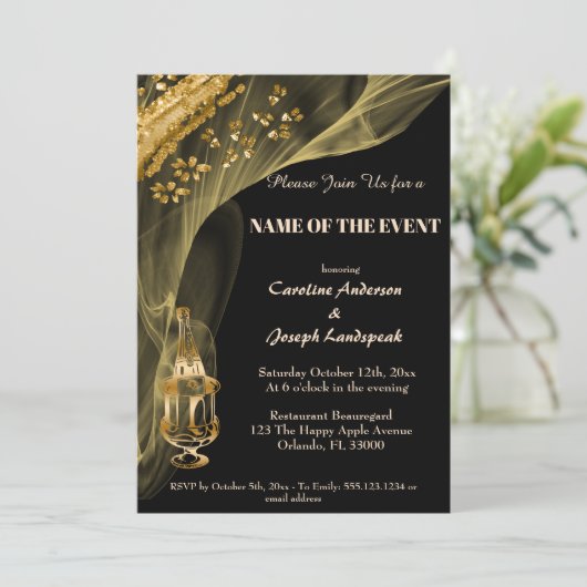 Rich Gold Nuggets mit Champagner in Ice-Bucket Inv Einladung (Stehend Vorderseite)