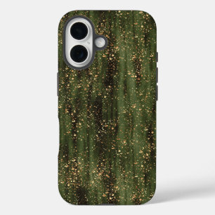 Rich Green and Gold Abstrakt Sparkle Muster iPhone 16 Hülle
