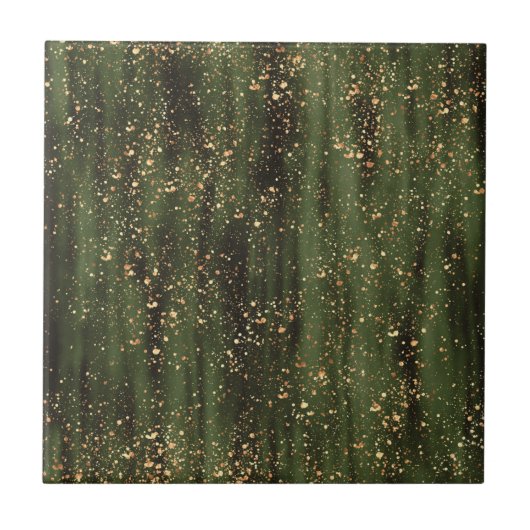 Rich Green and Gold Abstrakt Sparkle Muster Fliese (Vorderseite)