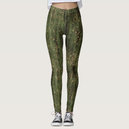 Rich Green and Gold Abstrakt Sparkle Muster Leggings