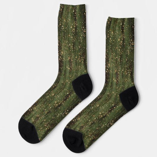 Rich Green and Gold Abstrakt Sparkle Muster Socken (Linkes Detail)