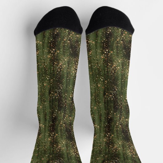 Rich Green and Gold Abstrakt Sparkle Muster Socken (Oben)