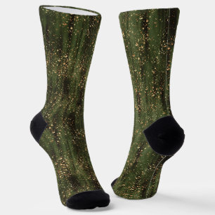 Rich Green and Gold Abstrakt Sparkle Muster Socken