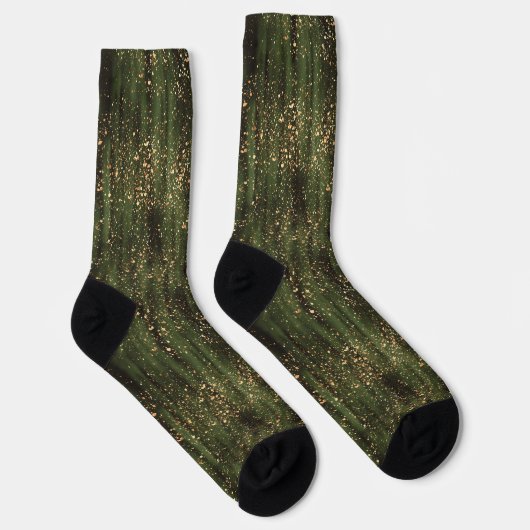 Rich Green and Gold Abstrakt Sparkle Muster Socken (Rechts)