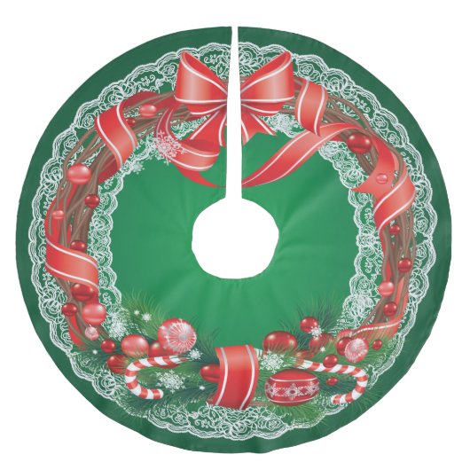 Rich Green Ombre mit Spitzen Weihnachtsfeier Polyester Weihnachtsbaumdecke (Vorderseite)