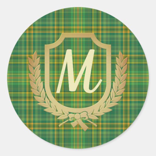 Rich Green Tartan (Kariert) Custom Runder Aufkleber (Vorderseite)