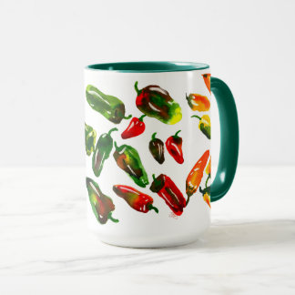Rich Harvest of Peppers Watercolor Art Mug Tasse
