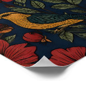 Rich Indigo Folk Flora Wallpaper Pattern Poster (Ecke)