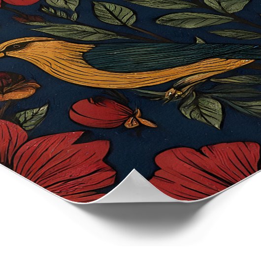 Rich Indigo Folk Flora Wallpaper Pattern Poster (Ecke)