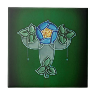 Rich Jewel Tone Art Nouveau Mackintosh Rose Repro Fliese