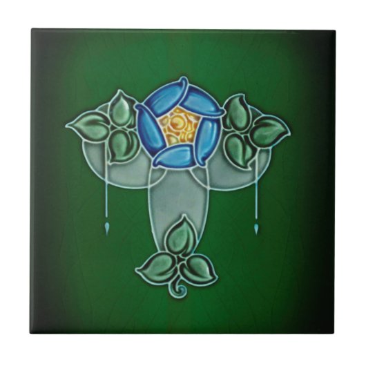 Rich Jewel Tone Art Nouveau Mackintosh Rose Repro Fliese (Vorderseite)
