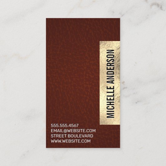 Rich Leather Texture | Geometric Gold Foil Visitenkarte (Rückseite)