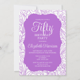 Rich Lilac White Flora 50. Geburtstagsparty Einladung