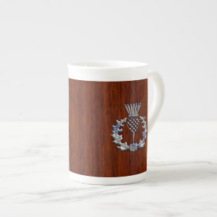 Rich Mahogany Wood Scottish Thistle Print Porzellantasse