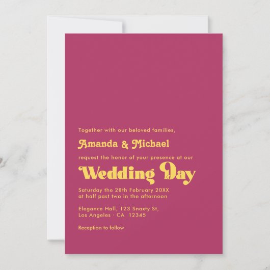 Rich Maroon und Mustard Retro Typografy Wedding Einladung (Vorderseite)