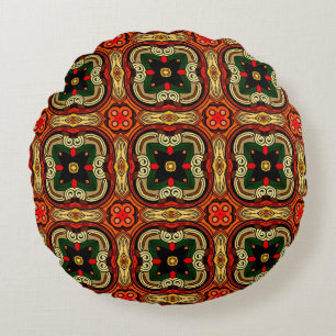 Rich Muster rot, gelb und beige Boho Rundes Kissen