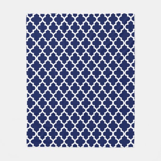 Rich Navy Blue and White Quatrefoil Pattern Fleecedecke (Vorderseite)