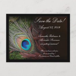 Rich Peacock Feather Green Moss Save the Date Card Ankündigungspostkarte