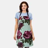 Rich Purple And Deep Red Roses On A Mint Green Schürze (Getragen)