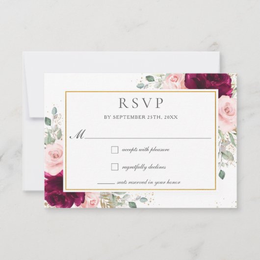 Rich Raspberry Blush Pink Roses Blumenzehen RSVP Karte (Vorderseite)