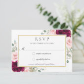 Rich Raspberry Blush Pink Roses Blumenzehen RSVP Karte (Stehend Vorderseite)