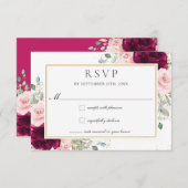 Rich Raspberry Blush Pink Roses Blumenzehen RSVP Karte (Vorne/Hinten)