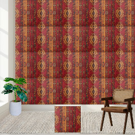 Rich Red and Gold African Design Tile Fliese