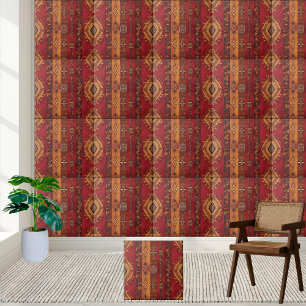 Rich Red and Gold African Design Tile Fliese