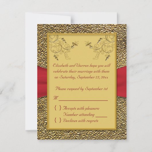 Rich Red and Gold RSVP Card (Rückseite)