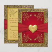 Rich Red and Gold RSVP Card Karte (Vorne/Hinten)