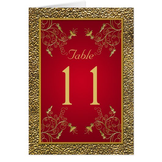 Rich Red and Gold Tischnummer Card (Vorne)