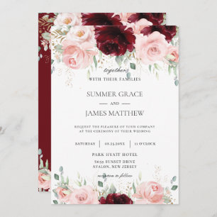 Rich Red Burgundy Blush Pink Roses Blumenhochzeit Einladung