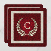 Rich Red Damask and Pearls Einladung zur Hochzeit (Vorne/Hinten)